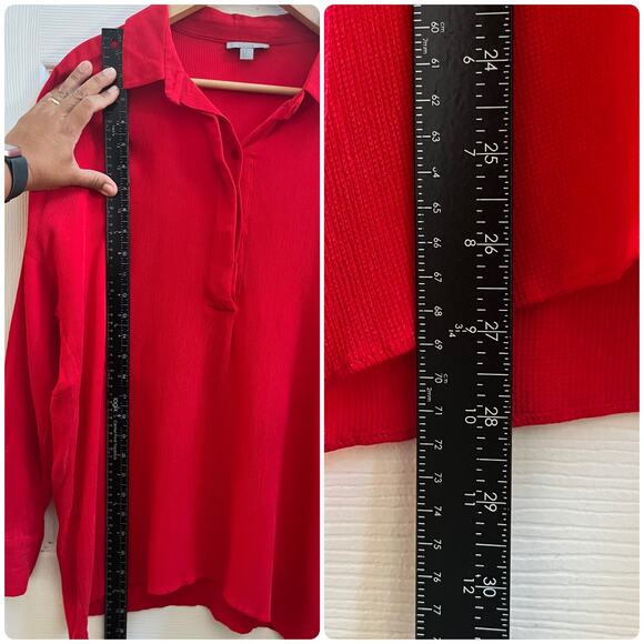Cos Red Textured Half Placket Button Popover Relaxed Fit Tunic Blouse Medium - Picture 11 of 14